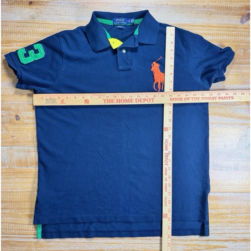 Polo By Ralph Lauren Big Pony Polo Shirt Mens Size L Navy Custom Fit 3 Logo - Picture 3 of 9